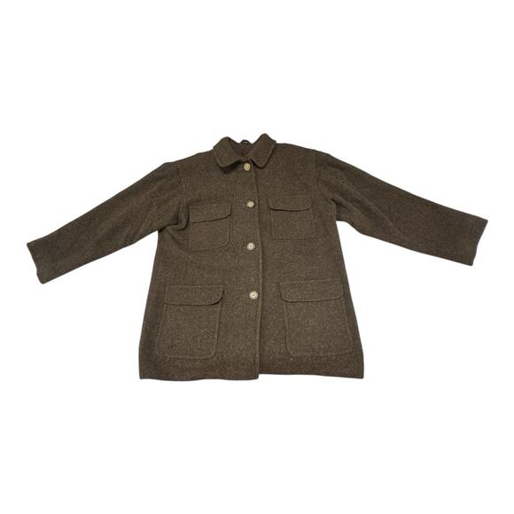 Vintage Women's EDDIE BAUER Large Brown Wool Tweed Pea Coat Field Jacket Preppy - Picture 1 of 8